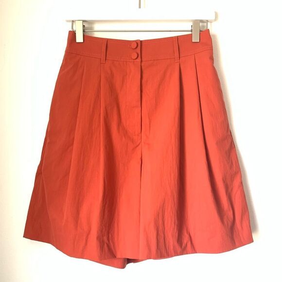 Rebecca Taylor Orange Pleated High Waist Trouser Shorts - Picture 2 of 6